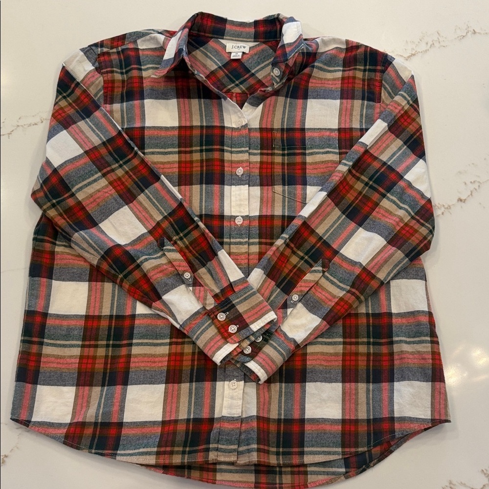 J. Crew Red and White Plaid Button-Down Shirt Size Medium